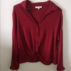 Red tie up blouse